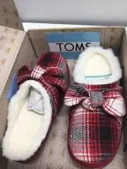 TOMS RED PLAID BOW MULE SLIPPERS WOMEN'S SIZE 5M NEW