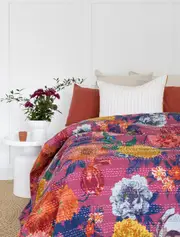 Kantha Quilt Indian Quilt Block Print Quilt Bedspread Bohemian Boho Cotton Throw Quilt Handmade Blanket Doona King Size 029