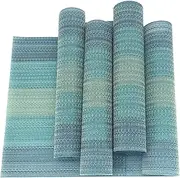 Placemats Set of 4 for Dining Table, Washable Woven Vinyl Placemat Non-Slip Heat Resistant Kitchen Table Mats, Easy to Clean (Light Blue)