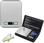 Two Digital Scales,11lb,5kg/1g,500g/0.01g,with 50g Calibration Weight,Kitchen Scale,Food Scale,Large Weighing Pans and high-Precision Solutions,Battery Included,Soft Tape Included(150cm/60inch)