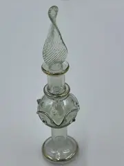 Egyptian Hand Blown Glass Perfume Bottle Mini Decanter Delicate Mint Green Gold