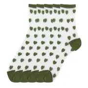 ANYSOX 5 Pairs Army Green Size 5-9 Heart Tull Glass Silk With Transparent Thin Mesh Color Full Nylon Knee Sock ComFortable To Wear For Ladies