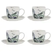 4pc Ashdene Iris Garden White Cup & Saucer Fine Bone China Set