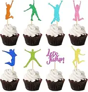Blumomon 24Pcs Trampoline Cake Toppers Colorful Trampoline Cupcake Toppers Picks Jump Birthday Cupcake Toppers Jump Trampoline Cupcake Decorations for Jump Theme Birthday Party Favors Supplies