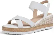 [Tscoyuki] Wedge Sandals for Women, Comfortable Slip On Open Toe Wedges Heels Dressy Elastic Ankle Strap Espadrilles Sandals