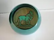 MIB Caithness Art Glass Scotland FACETED Paperweight LION Iridescent Teal Leo