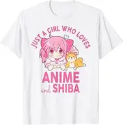 [X.Style] Just A Girl Who Loves Anime and Shiba Teen Girls Kids Women ds856 T-Shirt (L) White