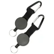 2x Stainless Steel Recoil Key Chain Pull Ring Keyring