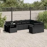 Patio Sets 10 Piece Garden Sofa Set with Cushions Black Poly Rattan