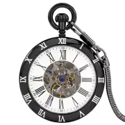 Men's Open Face Self Winding Mechanical Pocket Watch FOB Watches with Chain Gift