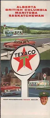 1961 Texaco Road Map: Alberta British Columbia Manitoba Sasketchewan NOS