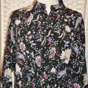 NWTS Black Floral BooHoo Paisley Shirt Dress Sz 10 XL Blue Red Drawstring Waist