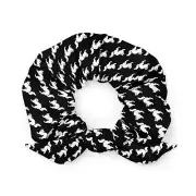 Black background with white cats felines Recycled Scrunchie