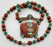 LEE SANDS WOOD ABALONE JADE BEAD INLAY MOSAIC SEA TURTLE