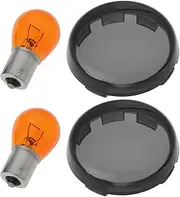 [OTOTEC] 2 Pcs Motorcycle Smoke Turn Signal Light Lens Covers Kit with Bullet Amber Bulbs Compatible with Harley-Davidson 00-22 and Compatible with Harley-Sportster XL883 1200 X48