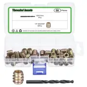 50Pcs Threaded Inserts, 1/4"-20x25/64" Headless Hex Socket Drive Nut Inserts