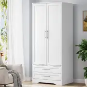 2 Drawers ALFORDSON Wardrobe Clothes Cabinet Hanging Rod White