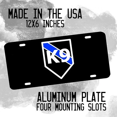 Thin Blue Line Law Enforcement K9 Unit Police Dog Aluminum License Plate