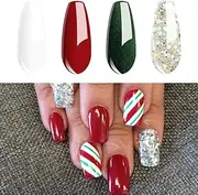 Vishine Soak Off UV LED Christmas Collection Glitter Gel Nail Polish Color Set Of 4 Colors X 8ml Red White Green Sparkle Silver Nail Art Kit Set