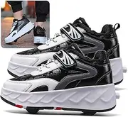 [AMMFIT] New Kids Roller Skates Shoes Winter Warmth Sneakers for Girls Boys Double-Row Wheels Shoe Technical Skateboarding Shoes,Black-12.5LittleKid