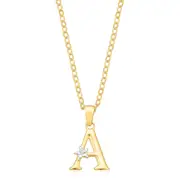 9ct Yellow Gold with Round Brilliant Cut Diamond Set Initial Pendant