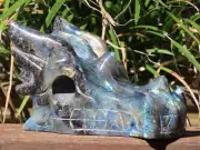 Large Polished Labradorite Dragon Skull Crystal Display Piece Hand Carved 1.01KG