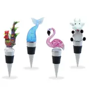 Cheers Glass Wine Stopper Set of 4 – Mermaid Tail, Flamingo, Rooster, and Cow
