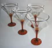 Tupperware Martini Glass Stemware Wine Orange Topaz Set of 4 Hold 6 oz #5157A-1
