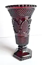 Avon Ruby Red 1876 Cape Cod Glass 8" Flower Vase Footed