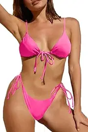 [CHYRII] Women's Sexy Tie Front Triangle Bikini Sets String High Cut Thong Two Piece Swimsuit