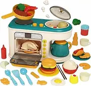 Deejoy Pretend Play Kitchen Toy with Music & Light,Toy Kitchen Accessories,Electronic Induction Cooktop,Cut Play Food,Color Changing Play Foods,Kitchen playset with Oven for Boys and Girls