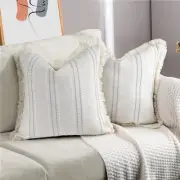 18x18 Decorative Farmhouse Linen Throw Pillow Covers with Fringe, Boho