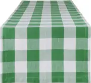 1 Fabric Outdoor Table Runner (14"x108") GREEN & WHITE PLAID BUFFALO CHECK, DII