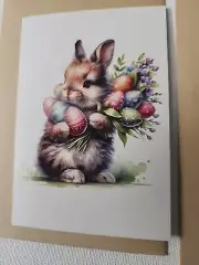 2 EASTER Greeting Cards Bunny Rabbits Hares Flowers & Eggs Note Cards