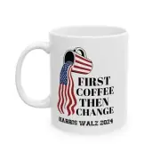 First Coffee Then Change USA Flag Design Coffee Mug Harris Walz 2024