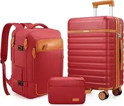 [UKEIN] Luggage Sets 3 Piece, Carry On Luggage 20 Inch With Spinner Wheels,PC Hardside Suitcase Set with TSA Lock,Durable Carry On Suitcase With Travel Backpack for Men, Red, 3 piece set (20inch),