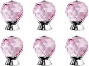 Crystal Glass Door Drawer Cupboard knobs,40MM 6 PCS Red Round Ball Crystal Glass Doorknob/Knobs for Kid's Room Furniture Drawer Cabinet Kitchen Cupboard Great Fun Decor with Screws (Color : Pink)