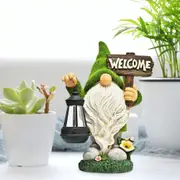 Resin Gnome Figure Sculpture With Solar Lantern Outdoor Garden Statue Decoration