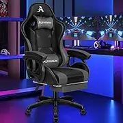 ALFORDSON Computer Gaming Chair with Massage Lumbar Cushion and Footrest, Ergonomic Swivel Recliner Leather Home Ergonomic Desk Chair with Armrest Headrest, Office Chair with Recline (Grey)