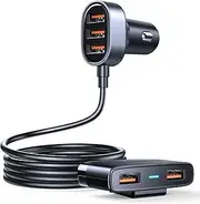 Joyroom JR-CL03 5 Multi Ports Car Charger - 3.0 USB Charging Station | Smart Charging Hub with Auto Splitter and Fast Charge Function | USB Car Charger Compatible with iPhone, Android and Any Type-C Devices, Black