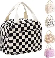 Chamgeco Insulated Lunch Bag for Kids & Adults, Reusable Corduroy Lunch Box Tote Bags, Leakproof Cooler Bag for Work Office Picnic School Travel BBQ, Large Capacity & Cute Design (Black Plaid)