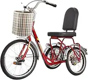Three Wheel Bike, Small Adult Tricycle with Seat Backrest Single Speed Bicycle Traditional Design for Seniors Outdoor Exercise Bike Cycling Pedalling