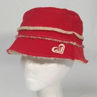 Roxy Girl Quiksilver Girl's Bucket Hat Swiss Alps Corduroy Sherpa lined Red NWT