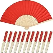 Bestage 12 Packs 8.3 Inch Red Folding Paper Hand Fan Handheld for Women,Decorative Chinese Japanese Foldable Bamboo Fans for Wedding, Dancing, Party Favors DIY Decoration
