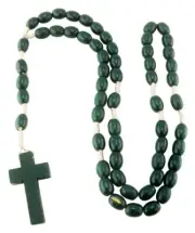 Irish J. C Walsh & Sons, Ireland GREEN WOODEN OVAL CORDED LOOSE ROSARY W714