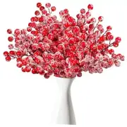 50 Pcs Holly Berry Stems, 8.7" Snow Sprays Artificial Red Berry Stems, Holly