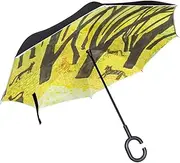 Double Layer Inverted Umbrella Cars Reverse Umbrella Autumn Tree Cat Watercolor Windproof UV Proof Travel Outdoor Umbrella