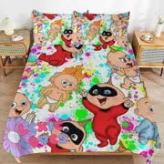 v2648 Bed Sheets Bedding The Incredibles Cartoon Bedding Sets Ultra Soft Skin-Friendly Duvet Cover 3 Piece, Cute Comforter Cover Bed Set for Boys Gir