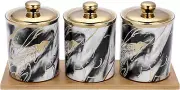 Set of 3 Ceramic Canisters Sugar Coffee Tea with Tray, Luxurious Storage Contain