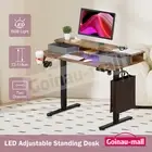 Electric Computer Standing Desk Sit Stand Up Table LED Height Adjustable Light